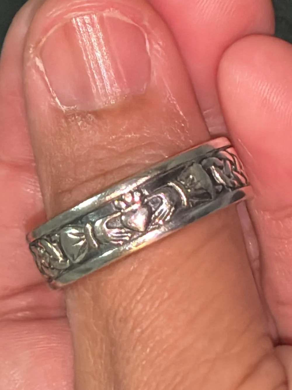 Vintage Sterling Silver Embossed Claddagh Ring for Men
